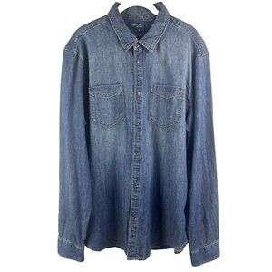 Calvin Klein Denim Shirt Men's XL Blue Western Pearl Snaps Long Sleeve Cotton‎